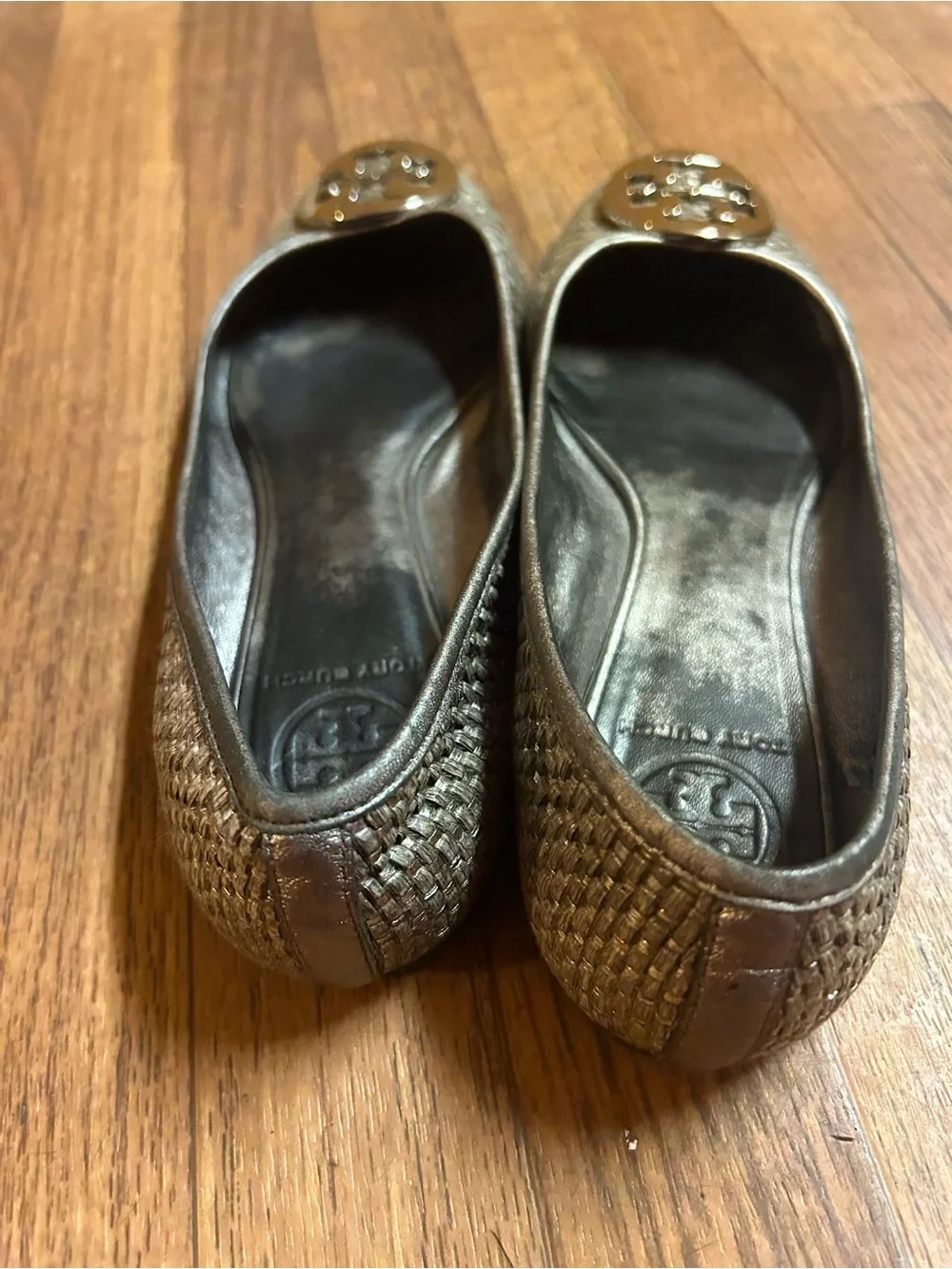 Tory Burch Metallic Bronze Logo Ballet Flats